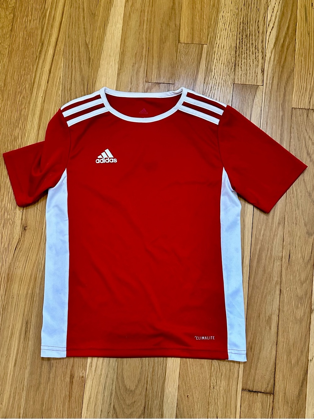 Boys Adidas Climalite shirt size Small red and white